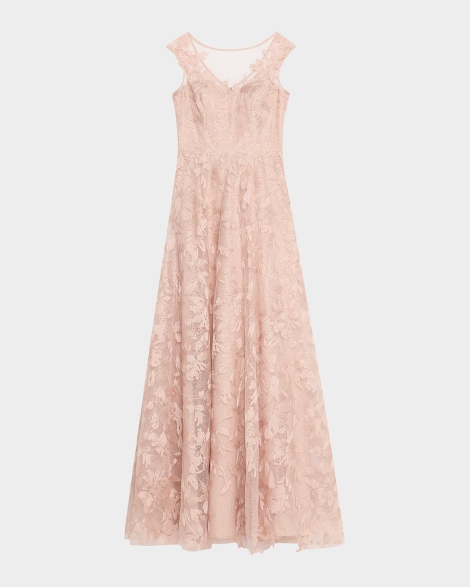 Sleeveless Embroidered Floral Applique Gown